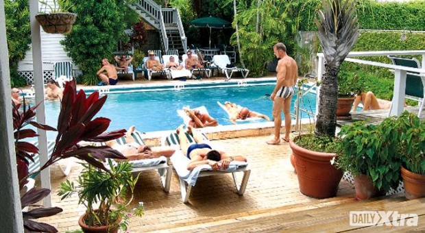 Poolside at one of the many men's resorts in Key West.